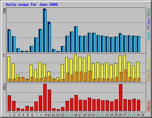 Daily usage for June 2008